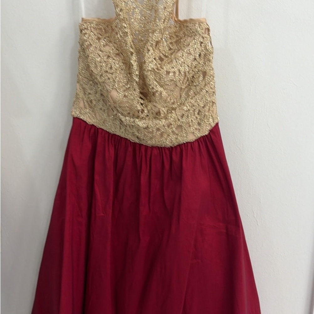 B. Smart Gold and Red Formal Kids Dress